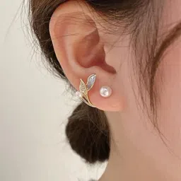VAGHBHATT Gold-Plated Micro Leaf Studs Earrings image 2