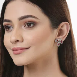 Kennice Red & White Leaf Shaped Studs Earrings image 3