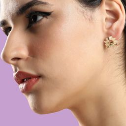 SOHI Gold Plated Floral Shaped Stone Studs Earrings-image-38