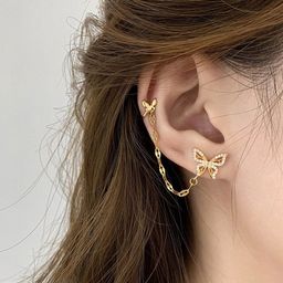 Yellow Chimes Gold-Plated Butterfly Stud Chain Earcuffs Earrings-picture-14