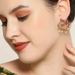 OOMPH Peacock Shaped Meenakari Drop Earrings-25