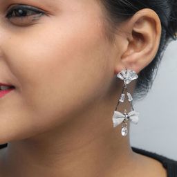 VOJ Triangular Silver-Plated Stainless Steel Triangular Drop Earrings-17
