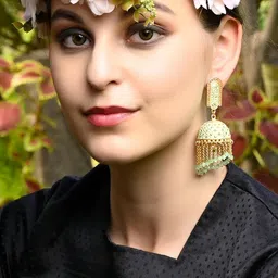 ODETTE Contemporary Artificial Stones Jhumkas Earrings-image-9