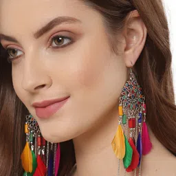 Shining Diva Multicoloured Feather Drop Earrings-image-17
