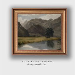 THE VINTAGE ARTISTRY Green & White Mountain Art Printed Framed Wall Painting-19