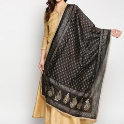 Dupatta Bazaar Black & Gold-Toned Ethnic Motifs Printed Khari Print Dupatta-6
