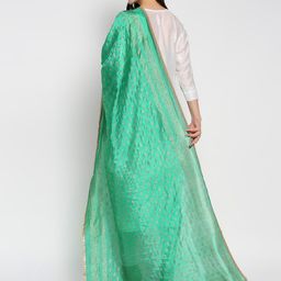 Dupatta Bazaar Green & Gold-Toned Ethnic Motifs Printed Khari Print Dupatta image 4