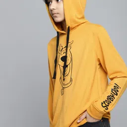 Kook N Keech Toons Teens Boys Mustard Yellow & Black Scooby-Doo Print Hooded Sweatshirt-image-33