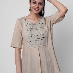 KALINI Women Beige Embellished & Embroidered Top-image-13