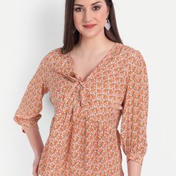 MINGLAY Orange Floral Print Top-picture-34