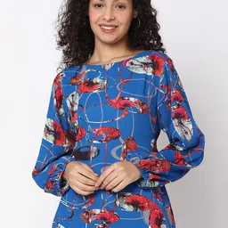NOT SO PINK Floral Printed Waist Tie Up Puff Sleeves Top-image-11