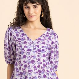 Moomaya Floral Printed Puff Sleeves Top-12