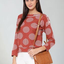 Moda Elementi Boat Neck Long Sleeves Geometric Print Top-image-41