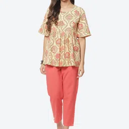 Rangriti Green & Beige Floral Print Top-picture-16