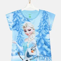YK Disney Girls Blue & Beige Frozen Printed T-shirt-55