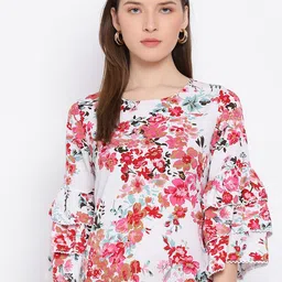 DRAAX Fashions Floral Printed Bell Sleeves Ruffles Regular Top-image-45