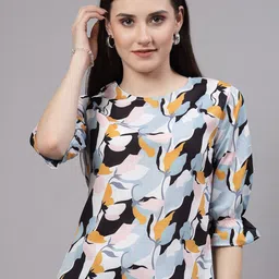 Style Quotient Turquoise Blue & Mustard Floral Printed Bell Sleeve Regular Top-picture-22