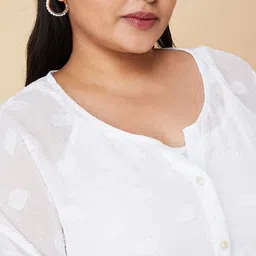 max Plus Size Self Design Round Neck Roll Up Sleeves Top image 4