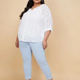 max Plus Size Self Design Round Neck Roll Up Sleeves Top image 2