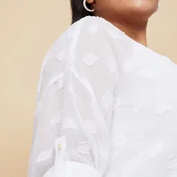 max Plus Size Self Design Round Neck Roll Up Sleeves Top image 3