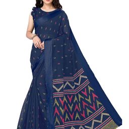 KALINI Navy Blue & Pink Ikat Saree-image-34