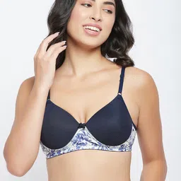 Clovia Navy Blue Floral Bra Lightly Padded-image-98