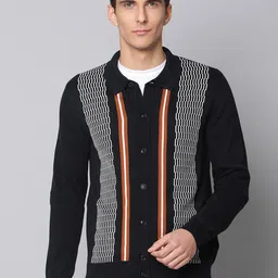 BEN SHERMAN Men Black Geometric Printed Pure Cotton Cardigan-image-50