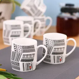 CLAY CRAFT White & Black Printed Ceramic Cups Set of 6-image-12