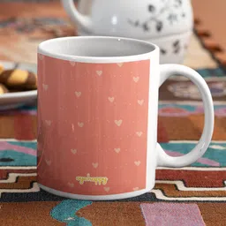 Oye Happy Pink & White Printed Ceramic Glossy Mug-21