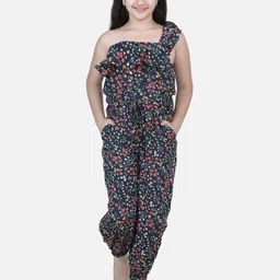 StyleStone Girls Navy Blue & Red Off-Shoulder Printed Basic Jumpsuit-image-100