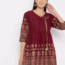 WineRed Maroon & Gold-Toned Printed Tunic-13