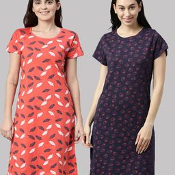 Kryptic Pack of 2 Orange Printed Pure Cotton Nightdress-image-14