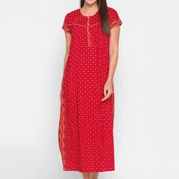 AV2 Cotton Red Printed Maternity Maxi Nightdress-image-31