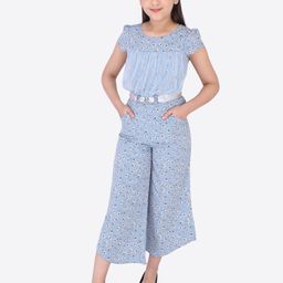 CUTECUMBER Girls Blue & White Printed Culotte Jumpsuit-image-91