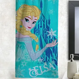 Disney Athom Trendz Unisex Kids Turquoise Blue & Yellow Frozen Printed 350 GSM Bath Towel-35