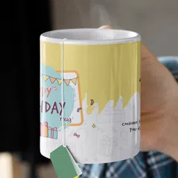 Oye Happy White & Yellow Printed Ceramic Glossy Mugs Set of Cups and Mugs image 3