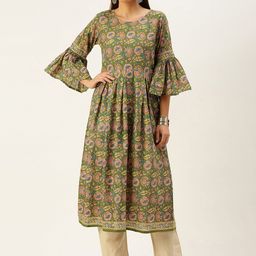 KALINI Women Floral Printed Flared Sleeves Thread Work Indie Prints Anarkali Kurta-31