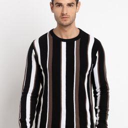 Status Quo Men Black Striped Pullover Sweater-picture-55