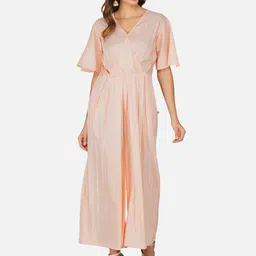 FABNEST Peach-Coloured & Silver-Toned Striped Basic Jumpsuit-picture-26
