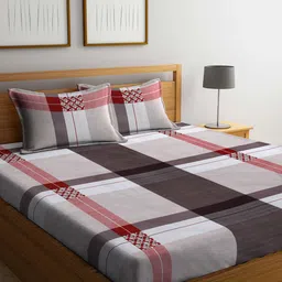 Arrabi Grey & Pink Geometric 300 TC King Bedsheet with 2 Pillow Covers-image-59