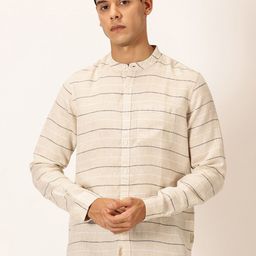 Thomas Scott Men Premium Linen Slim Fit Horizontal Stripes Casual Shirt-image-60