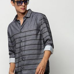 SHOWOFF Premium Slim Fit Horizontal Stripes Chambray Cotton Casual Shirt-image-25