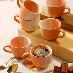 Arrabi Orange & White Handcrafted Printed Ceramic Matte Cups Set of Cups and Mugs-12