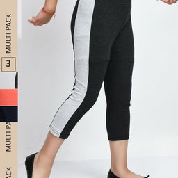 IndiWeaves Girls Pack Of 3 Colourblocked Pure Cotton Capris-image-79