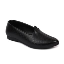 FAUSTO Men Black Textured PU Mojaris-image-45