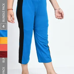 IndiWeaves Girls Pack Of 4 Colourblocked Pure Cotton Capris-image-36