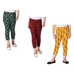 IndiWeaves Girls Pack of 3 Printed Pure Cotton Capris-image-72