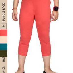 IndiWeaves Girls Pack Of 4 Pure Cotton Capris-image-90