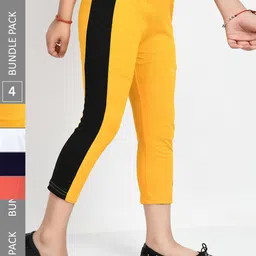 IndiWeaves Girls Pack Of 4 Colourblocked Pure Cotton Capris-image-86