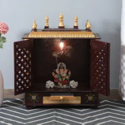 home decor international Multicolor Sheesham Wood & MDF Floor Rested Mandir With Door-picture-31